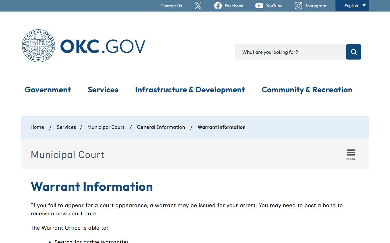 Oklahoma City bench warrants warrant information page