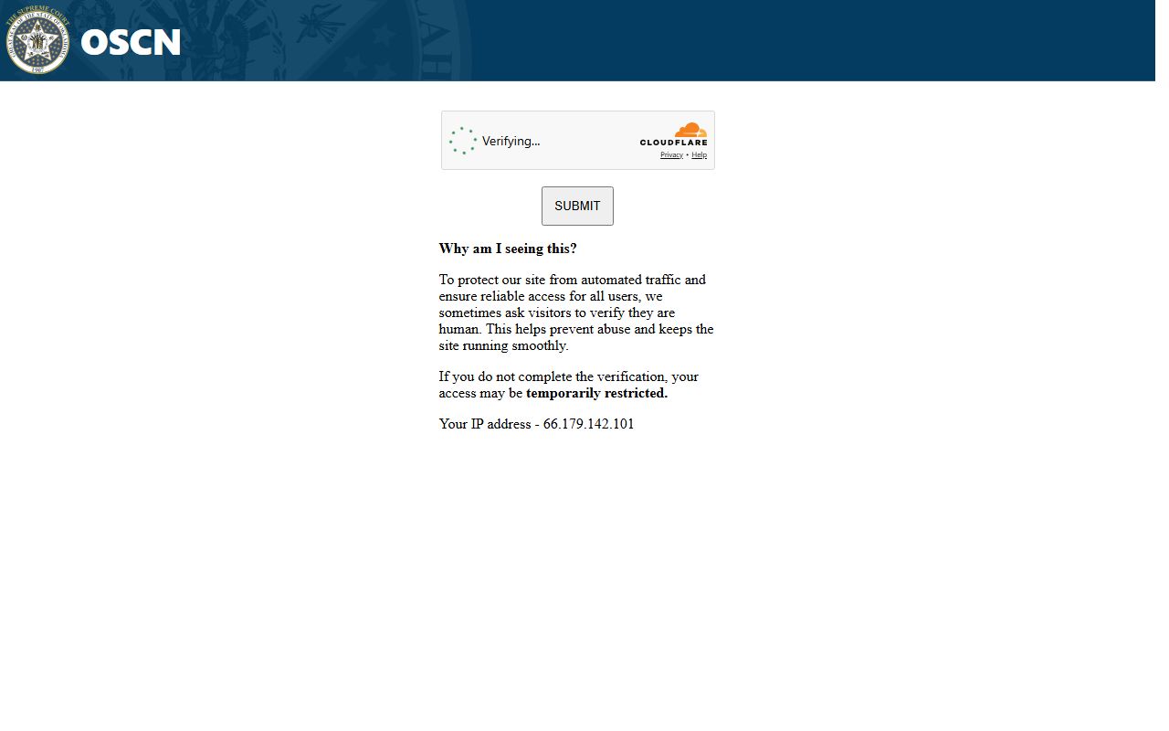 Delaware County District Court bench warrants search page on OSCN