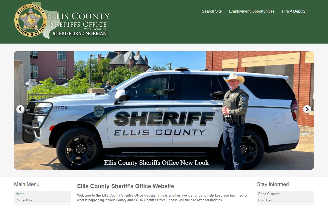 Ellis County Sheriff office website for bench warrants information