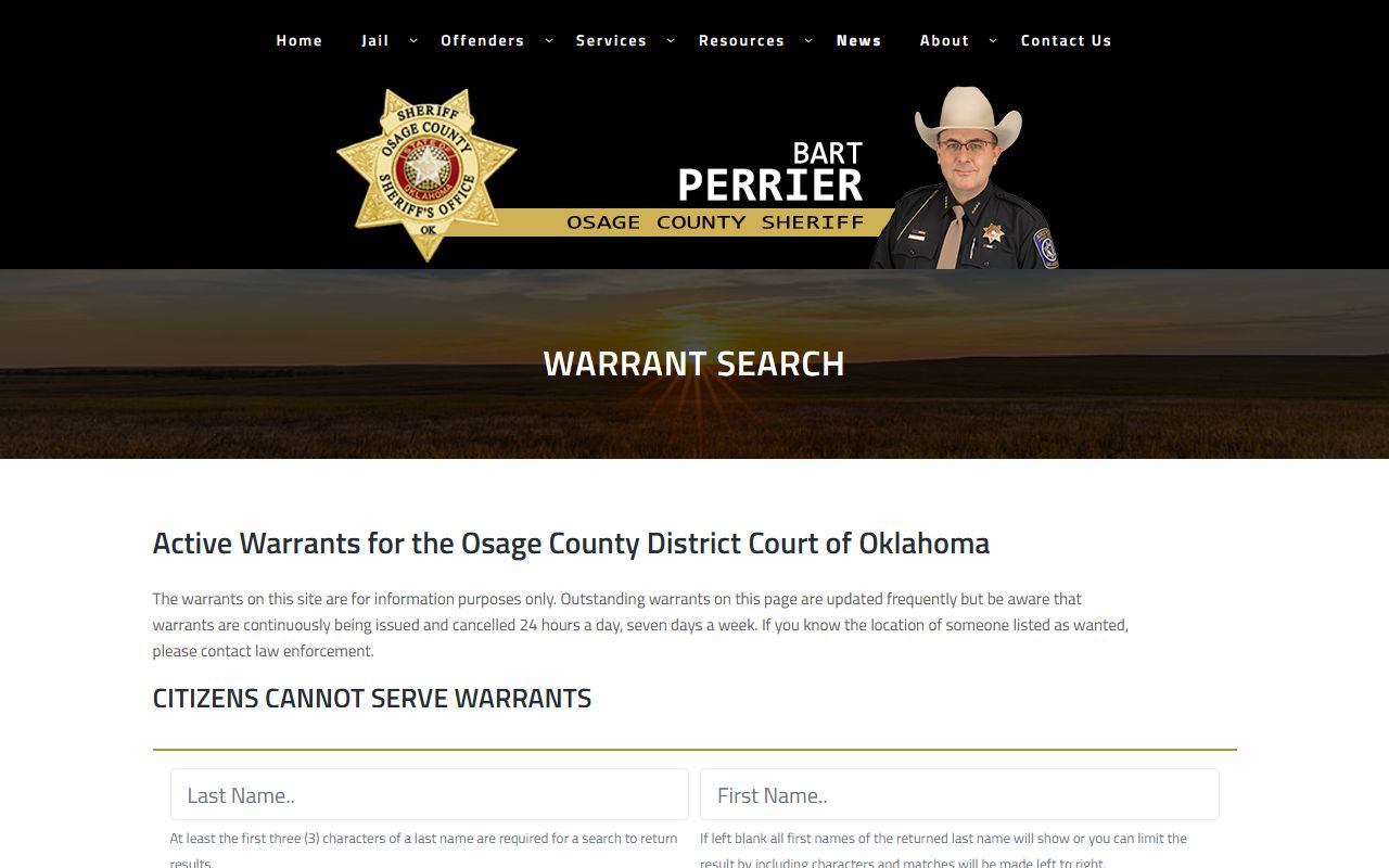 Osage County bench warrants online warrant search page