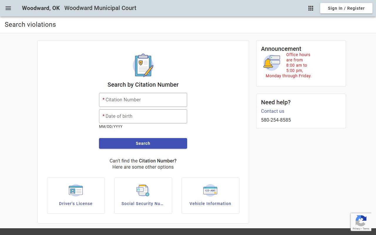 Woodward Municipal Court bench warrants search portal